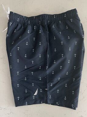 Nautica Quick Dry All Over Classic Anchor Print Swim Trunks Navy White Sz XL